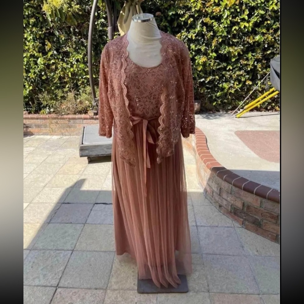 Candalite Dusty Rose lace sequin 2 piece tulle dress size XL